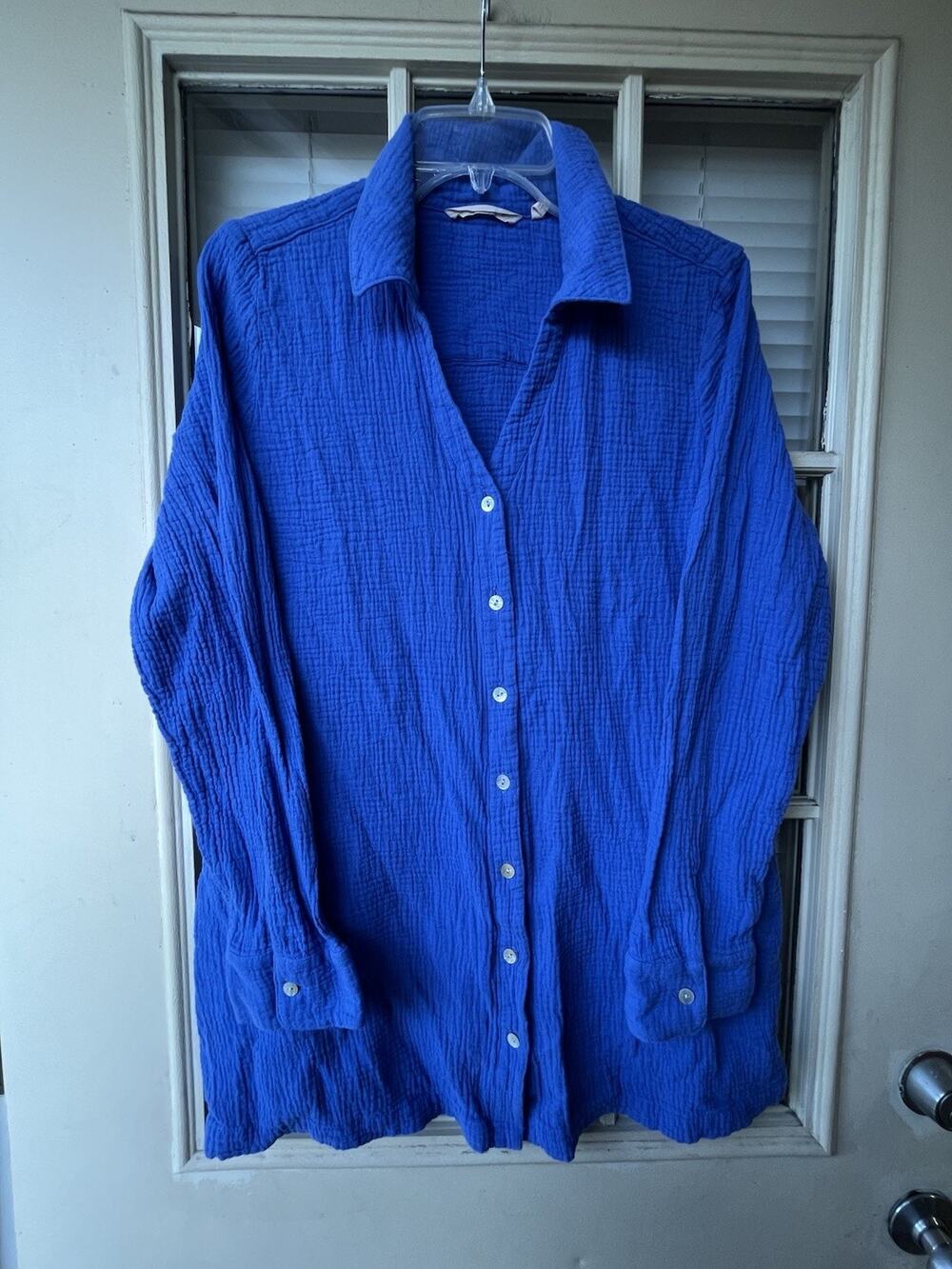 Soft Surroundings Escambia blue Cotton gauze button down tunic shirt-Large